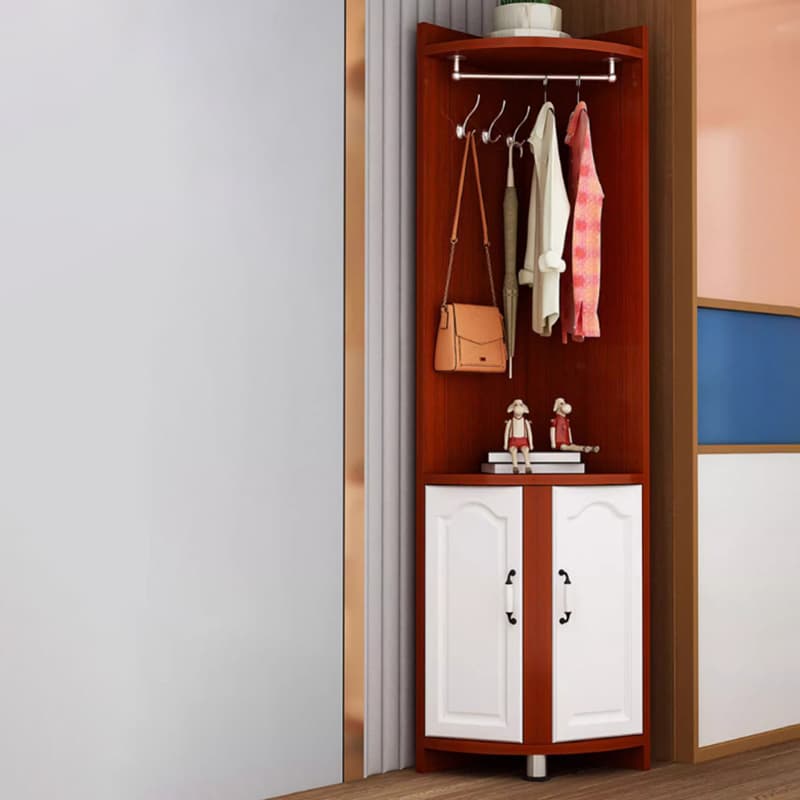 Scandinavian Wood Corner Accent Cabinet with 1 Cabinet and Opening Shelves for Room thumbnail 6