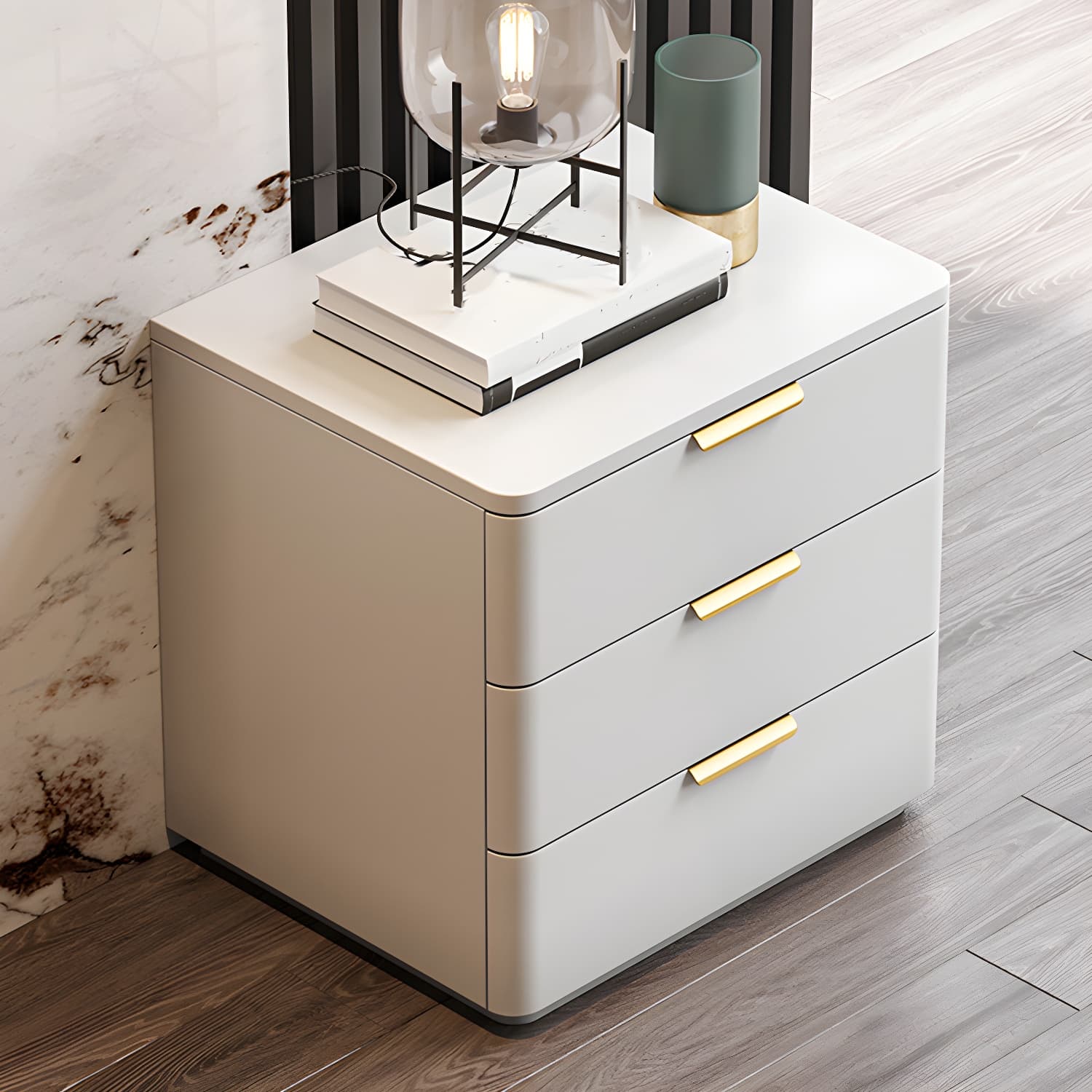 Contemporary Accent Table Nightstand Leather Nightstand with 3 Drawers thumbnail 12