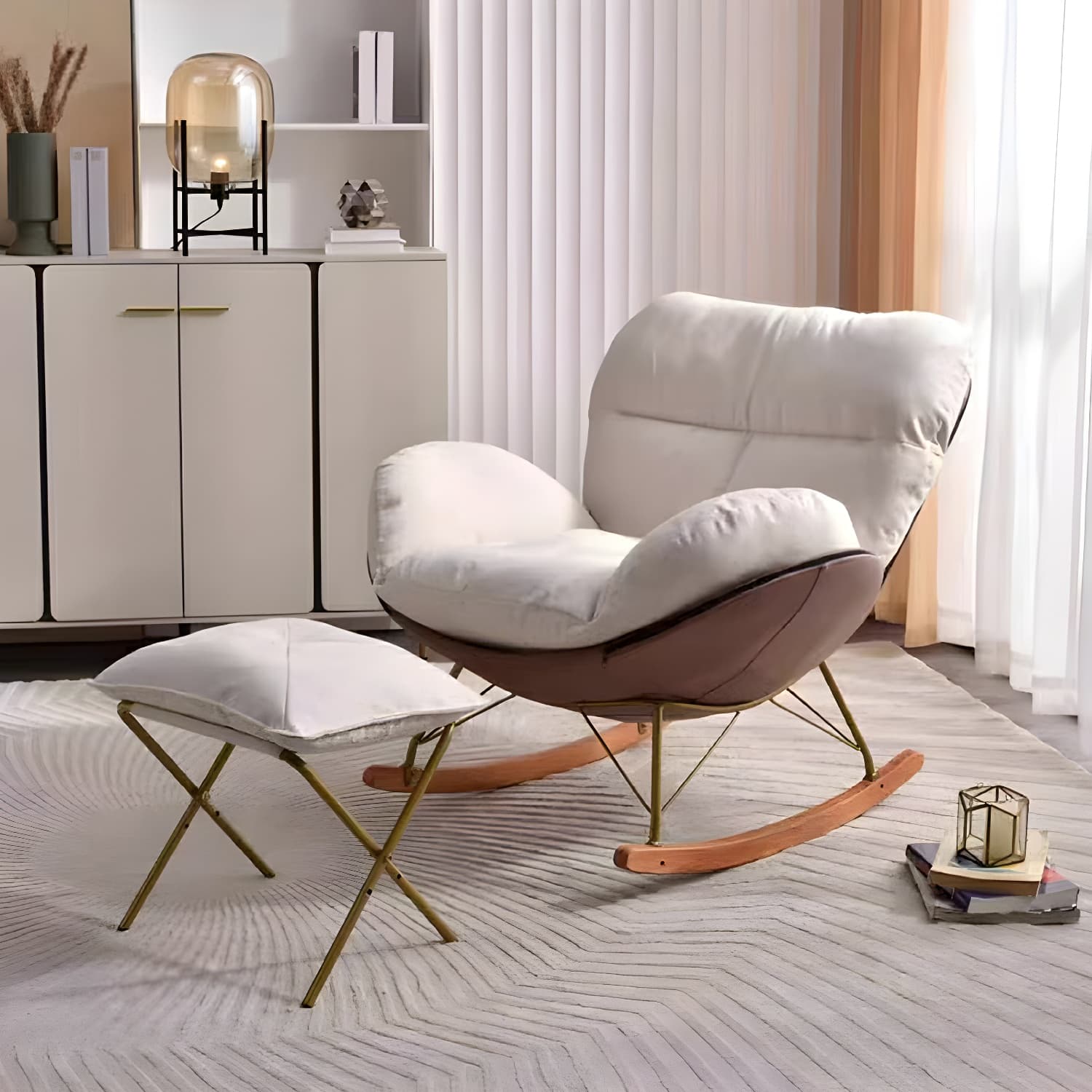 Modern Upholstered Indoor Rocking Chair with Removable Cushions and Slipcover for Enhanced Comfort thumbnail 12