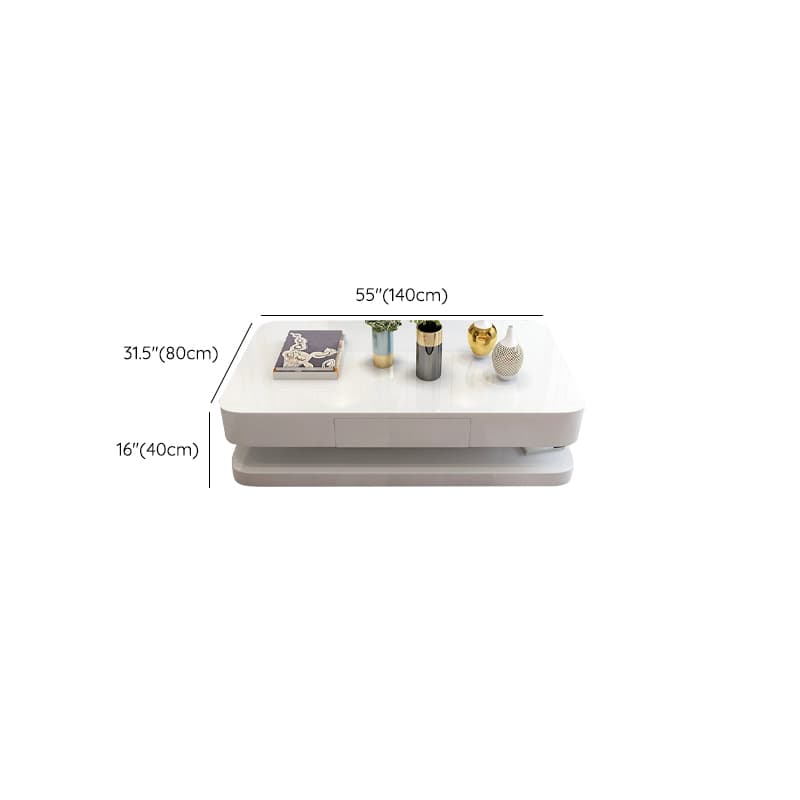 White Modern Coffee Table with Rectangular Wood Top & Block Base thumbnail 19