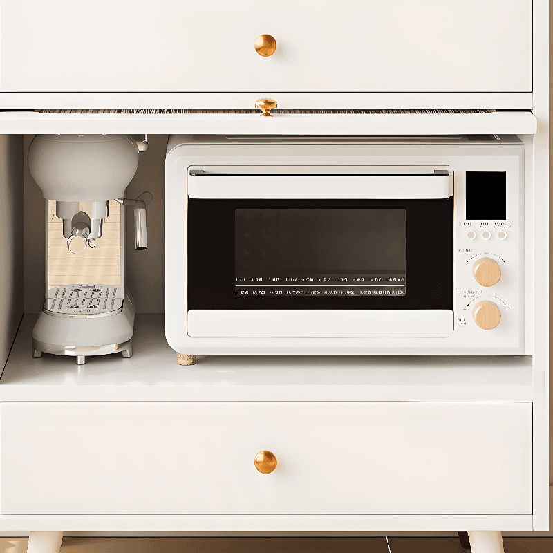 Simple Narrow Microwave Shelf Cabinet with 2 Drawers, Sintered Stone Countertop, Glazed Door, and Adjustable Shelving thumbnail 14