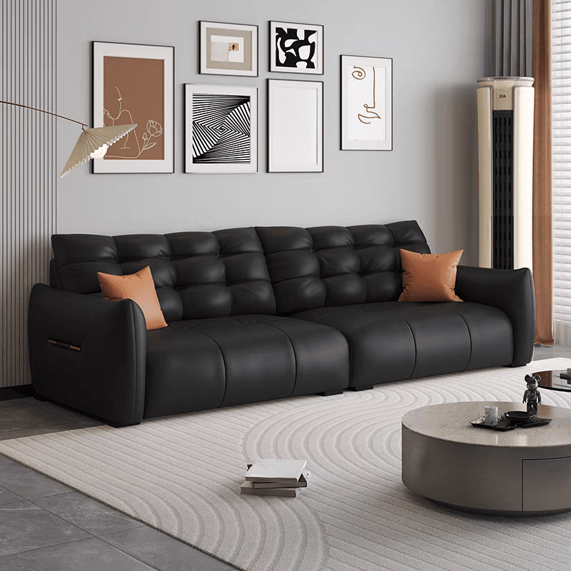 Tear Resistant Standard Sofa with Pu/Flannel Upholstery in Black/White/Light Green thumbnail 1