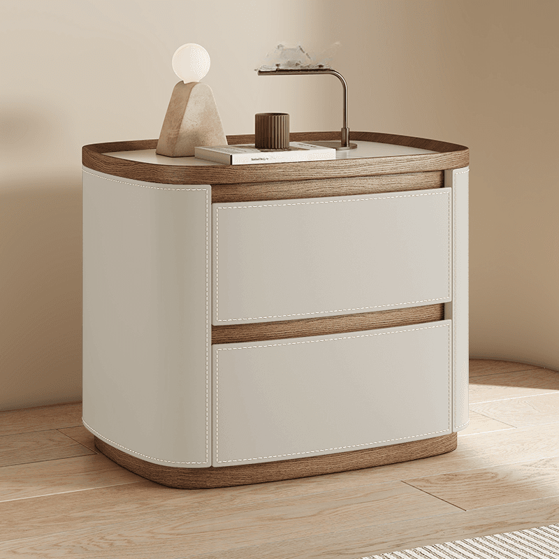 Modern Simple Style Nightstand With Drawer Storage Featuring 2 Drawers and Stone Countertop thumbnail 8