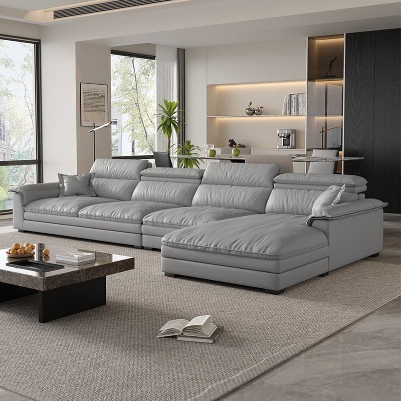 L-Shape Leather Sofa Recliner in White/Espresso/Beige with Right Hand Facing Orientation thumbnail 7