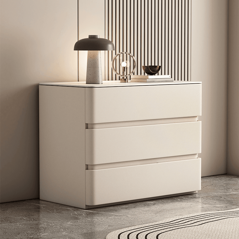 Art Deco Bedside Cabinet Nightstand with 3 Drawers and Sintered Stone Countertop