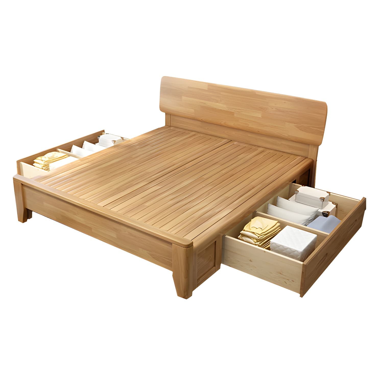 84.65 inch Wide Mid-century Bed Frame Rubberwood Bed with Headboard thumbnail 11