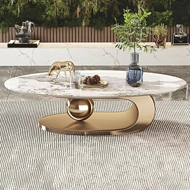 Luxurious Abstract Base Coffee Table with Elliptic Scratch-Resistant Stone Top thumbnail 4