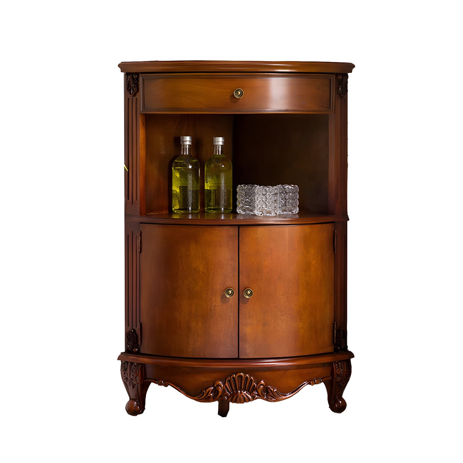 Mid-century Modern Brown Corner Cabinet, Wooden Accent Cabinet with Shelves thumbnail 14