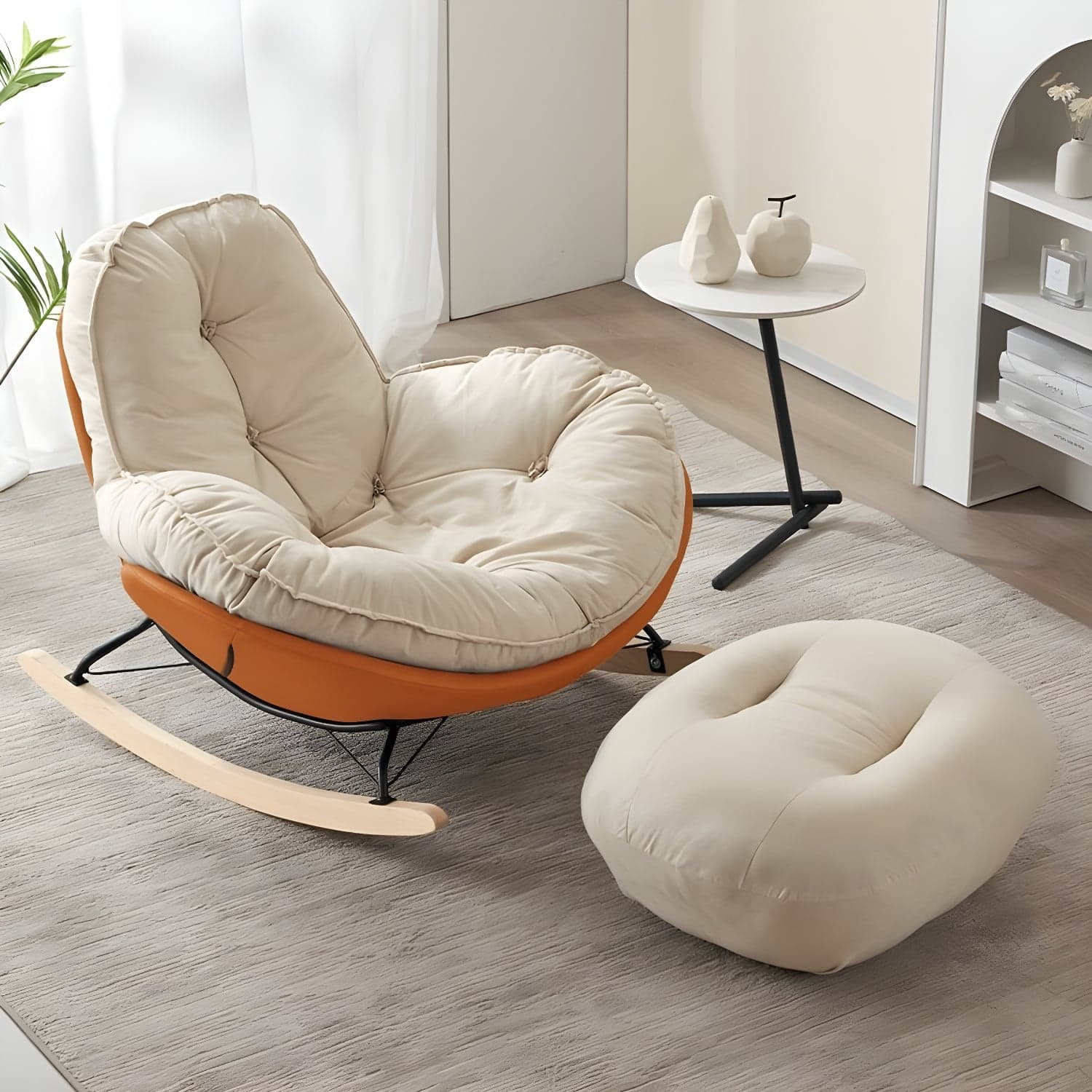 Modern Rocking Chair with Metal Frame and lint Upholstered, Solid Wood Legs and Armless Design - image 4