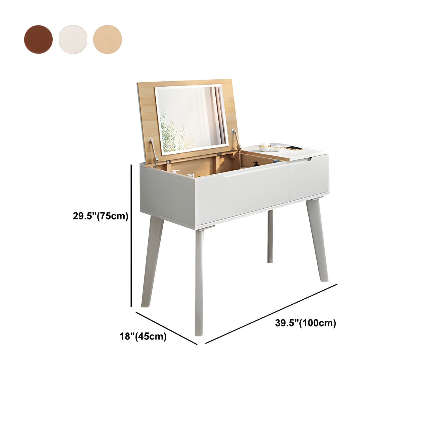 Solid Wood Vanity Dressing Table Scandinavian Flip-Top Vanity Desk thumbnail 14