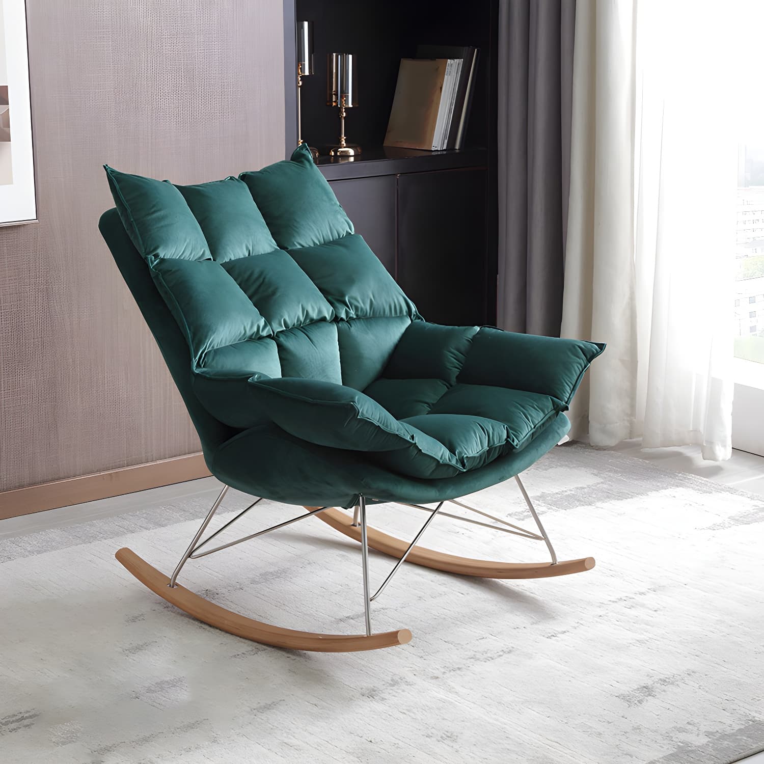 Modern Indoor Sofa Rocking Chair Mother Feeding Rocking Chair with Cushion and Ottoman thumbnail 10