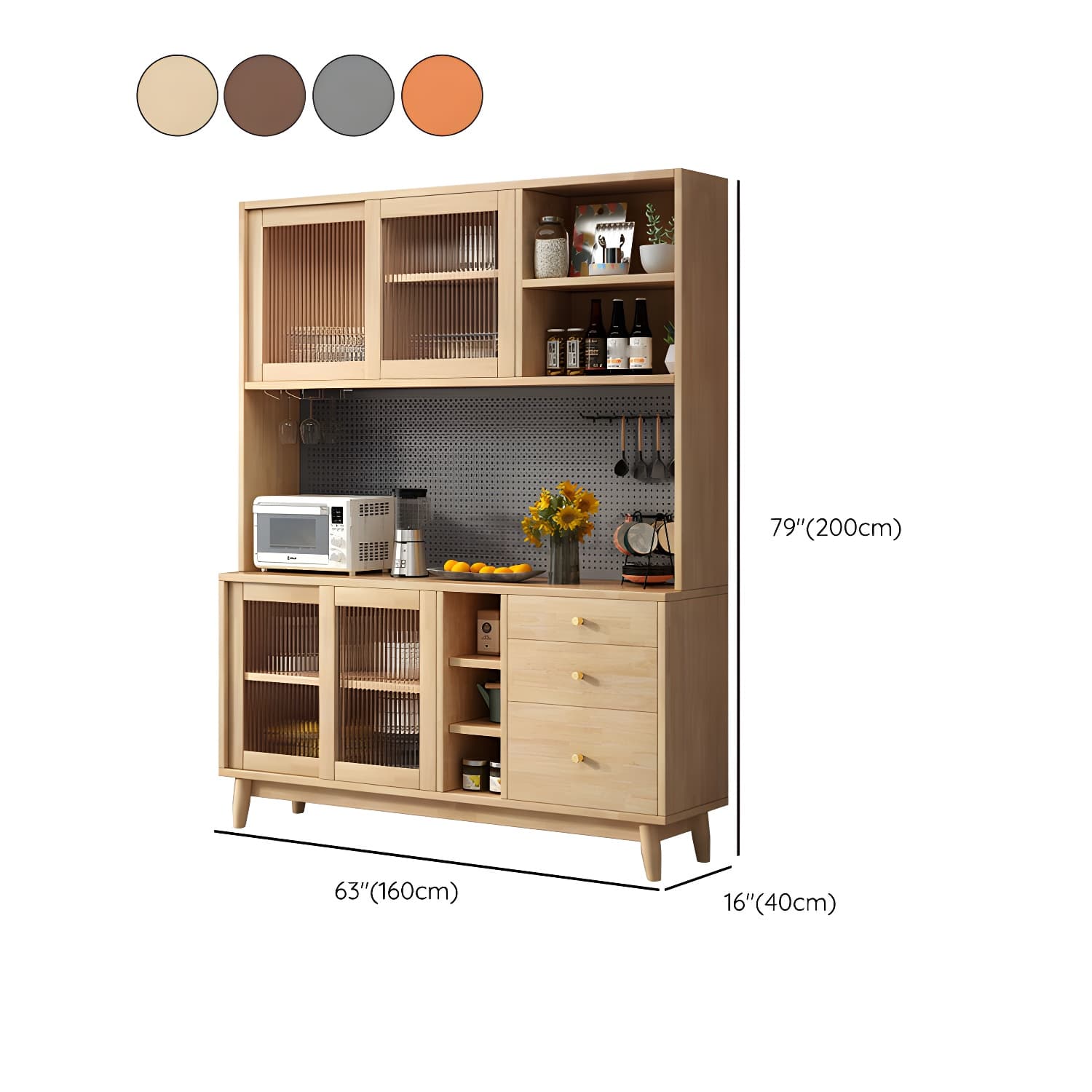 Modern Style Solid Wood Storage Sideboard Cabinet with Glass Doors and Drawers thumbnail 18