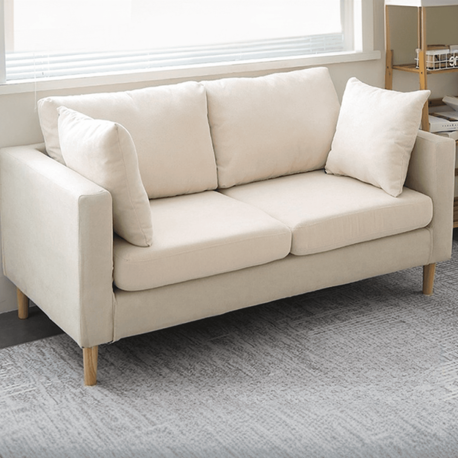 Cream/Dove Grey/Cerulean Loveseat with Slipcover, Wide Pillow Back, Receptacle and 2 Pillows thumbnail 10