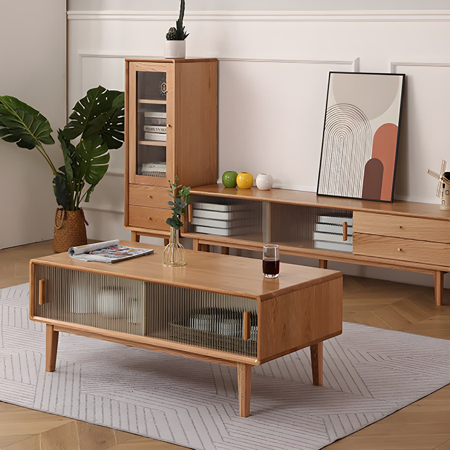 Scandinavian TV Stand with Low Height and the Cabinet Storage thumbnail 5