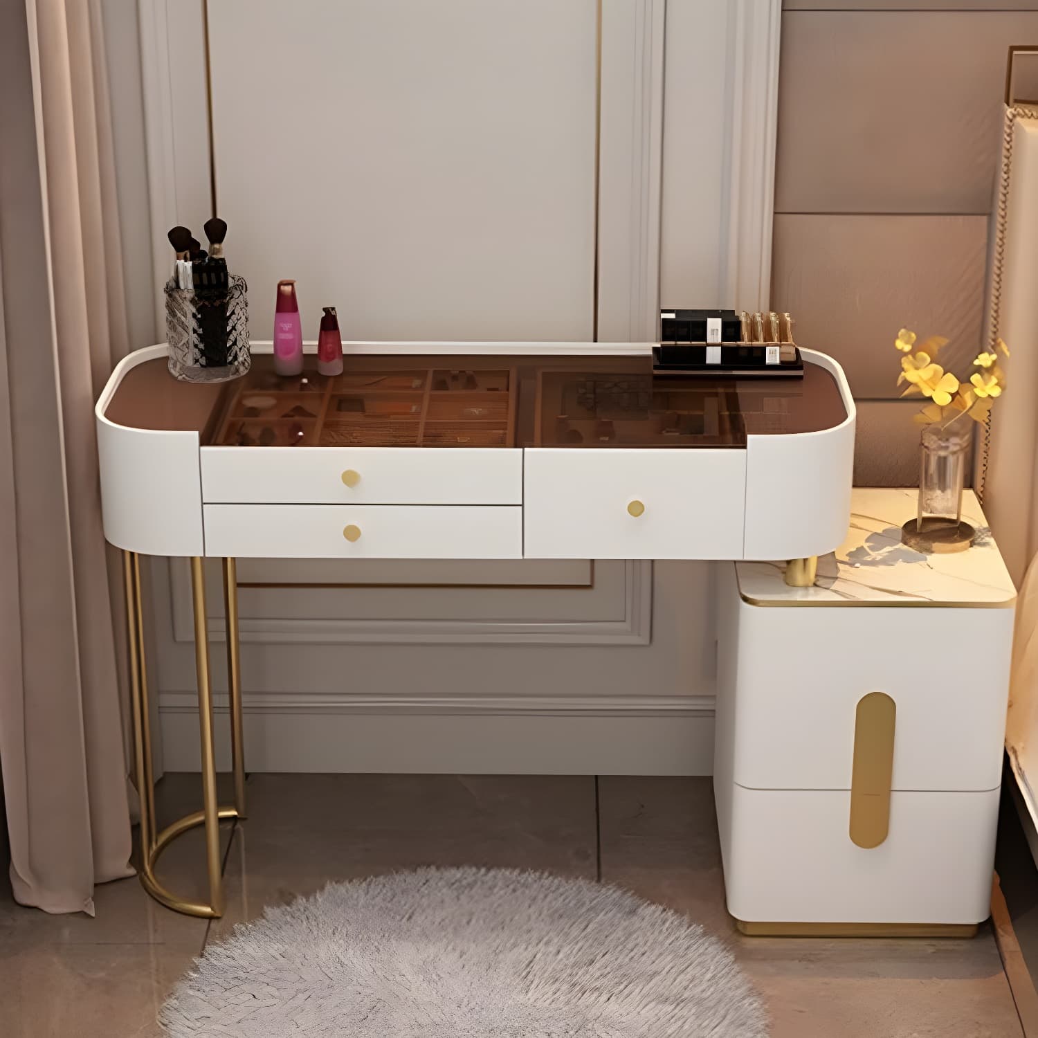 Contemporary Glass Top Vanity Dressing Table With 4/5 Drawers thumbnail 13