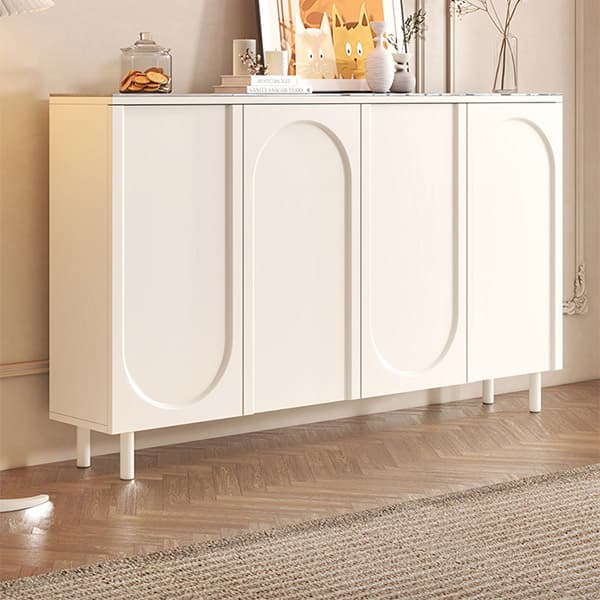 Scandinavian Wood Sideboard Credenza with Cabinet and Adjustable Shelves thumbnail 4