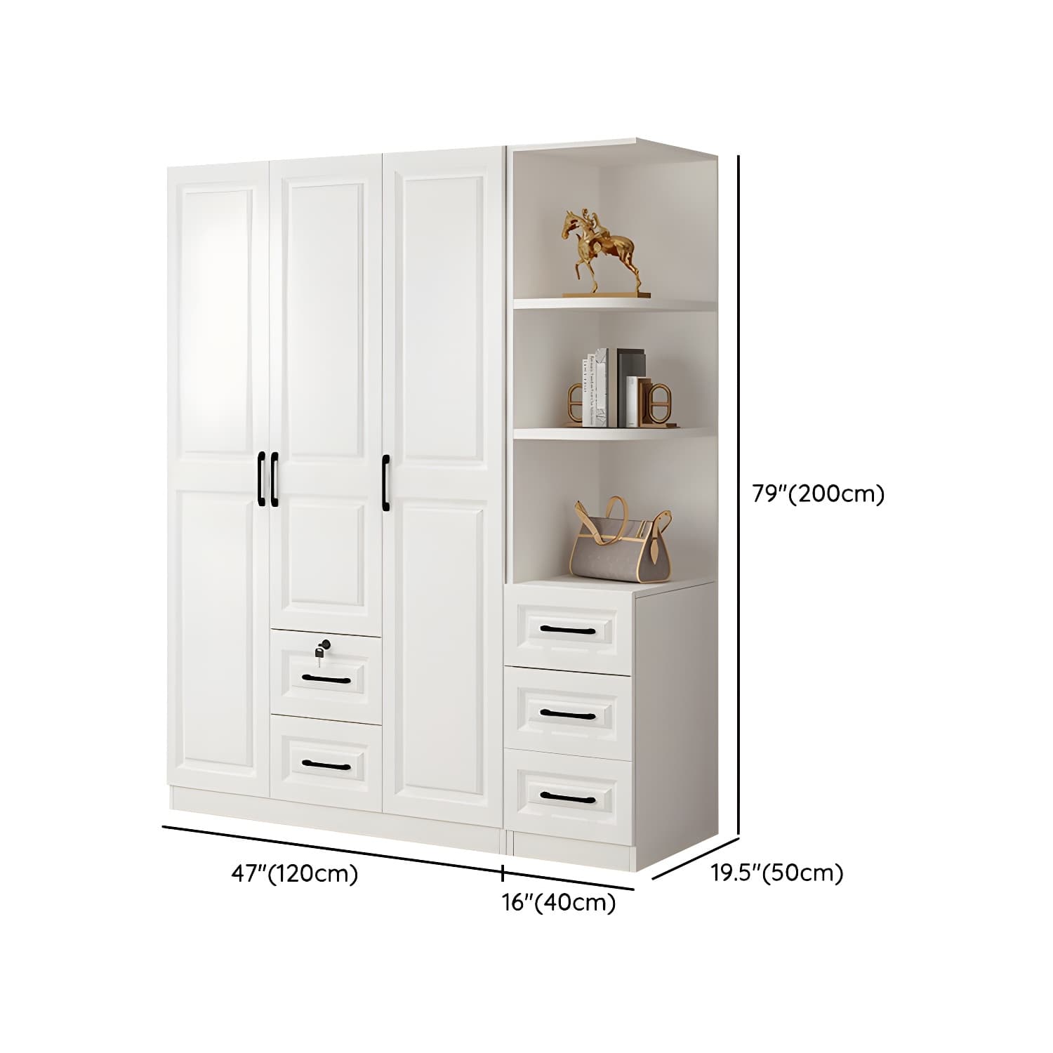 Wood White Modern Wardrobe Armoire with Drawers, Shelves, and Clothing Rod thumbnail 26