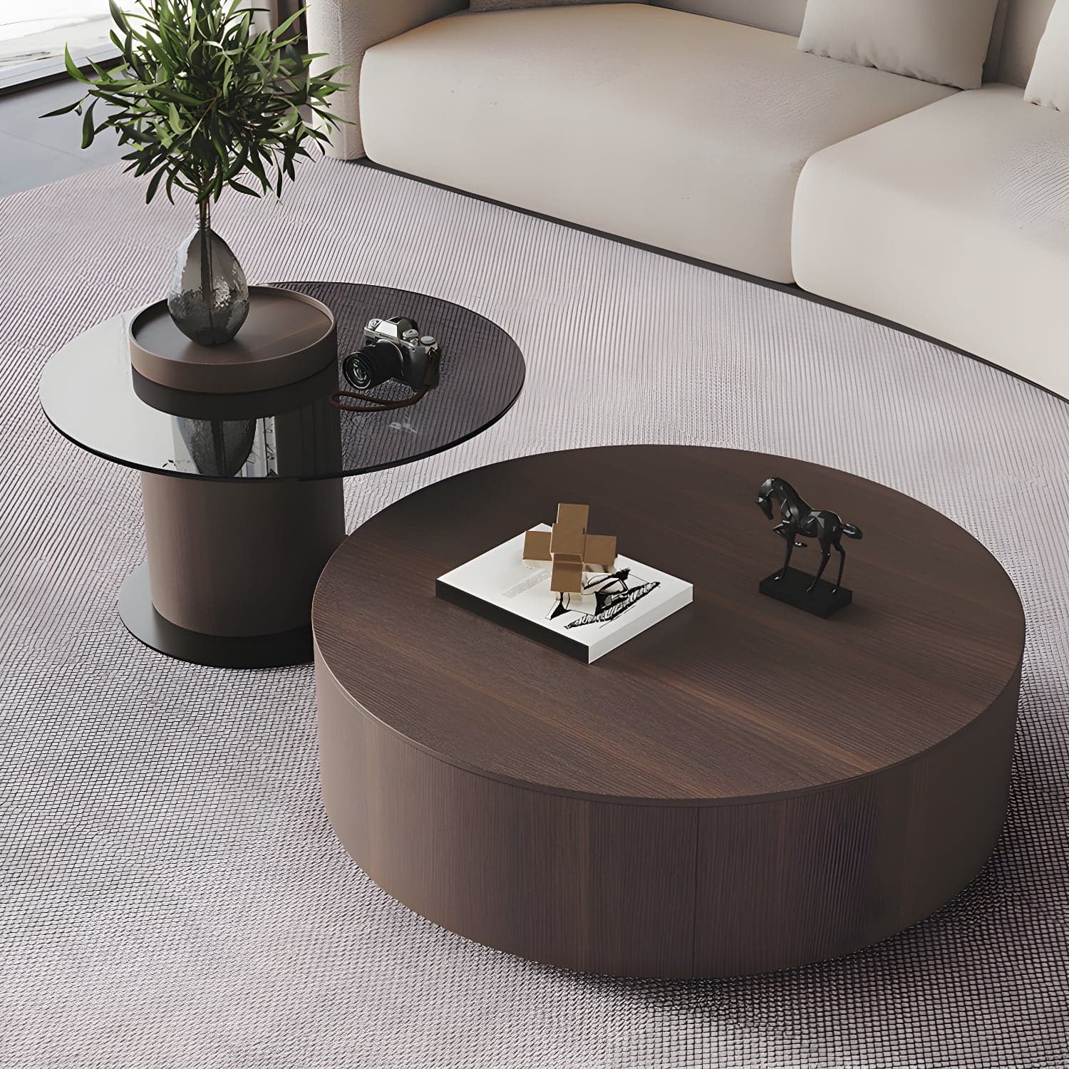 11"H Contemporary Coffee Table Round Coffee Cocktail Table with Drawer thumbnail 3