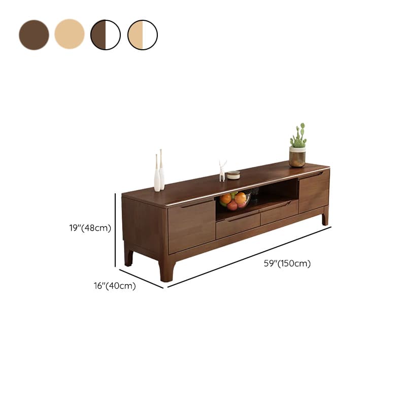 Art Deco Natural Wood TV Stand with 2 Drawers, 2 Cabinets, and Visible Storage thumbnail 15