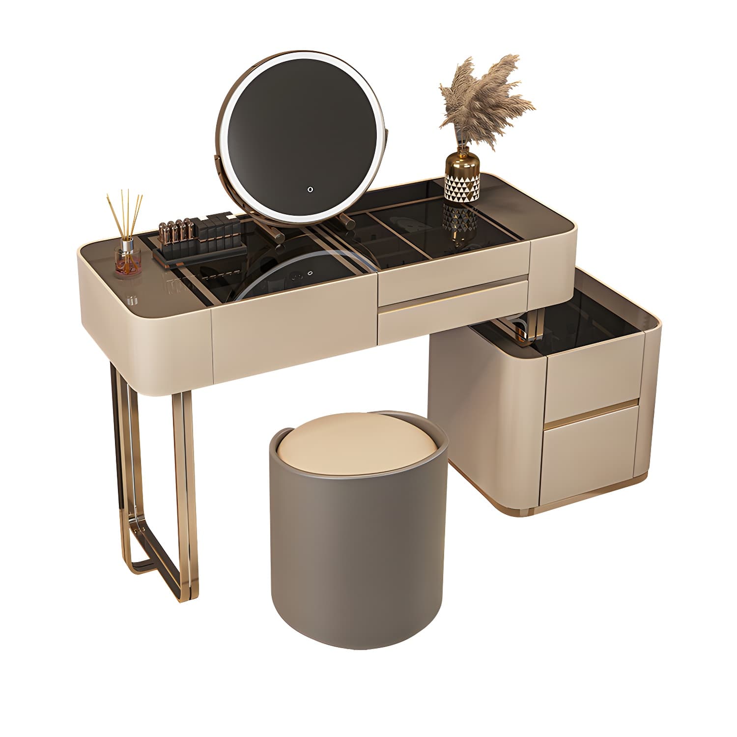 Luxurious Wood and Metal Make-up Vanity 5 Drawers & Lighted Mirror Dressing Table thumbnail 10