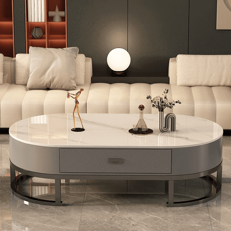 Elliptical Accent Table with Dual-base and Rawhide Upholstery thumbnail 5