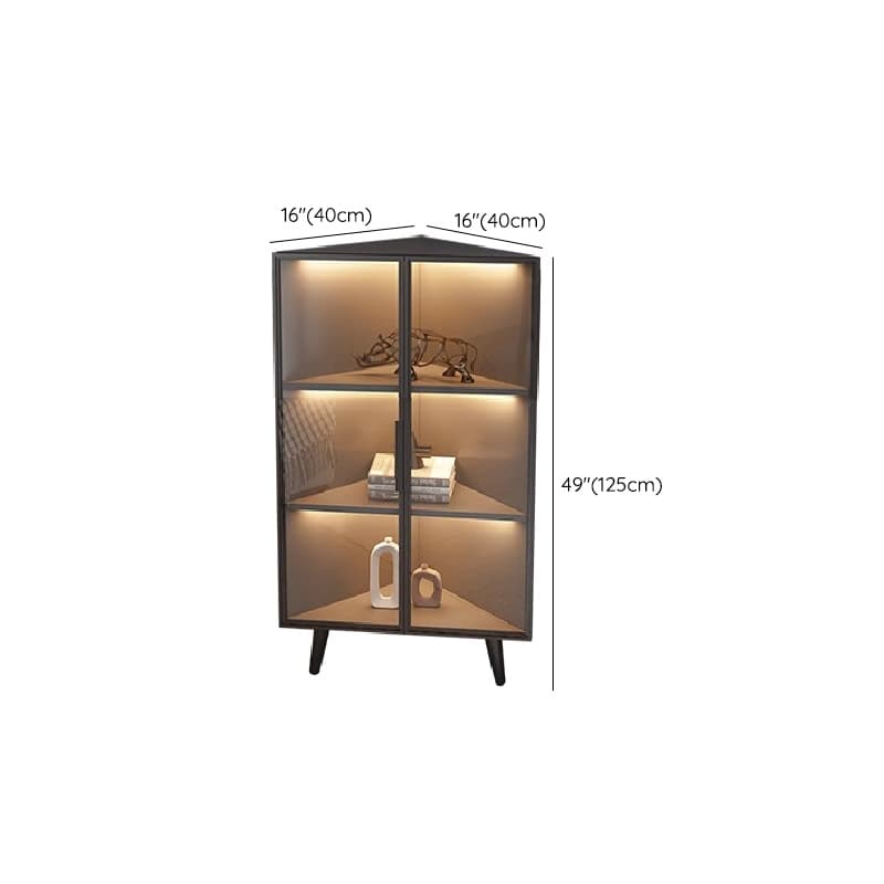 Dove Grey Scratch-immune Corner Accent Cabinet with Cabinet, Glass-panel Door, Adjustable Shelving and Handle Bars thumbnail 12