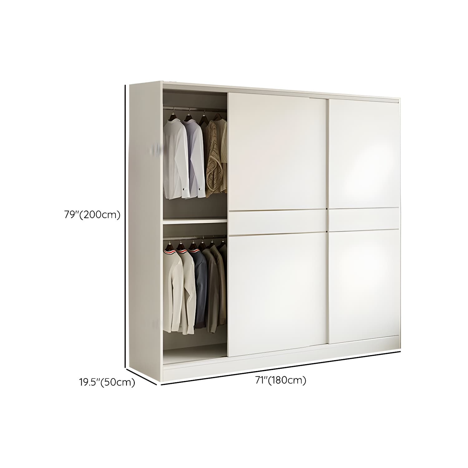 Modern White Wood Wardrobe Armoire with Sliding Doors, Shelves, and Soft Close Drawers thumbnail 17