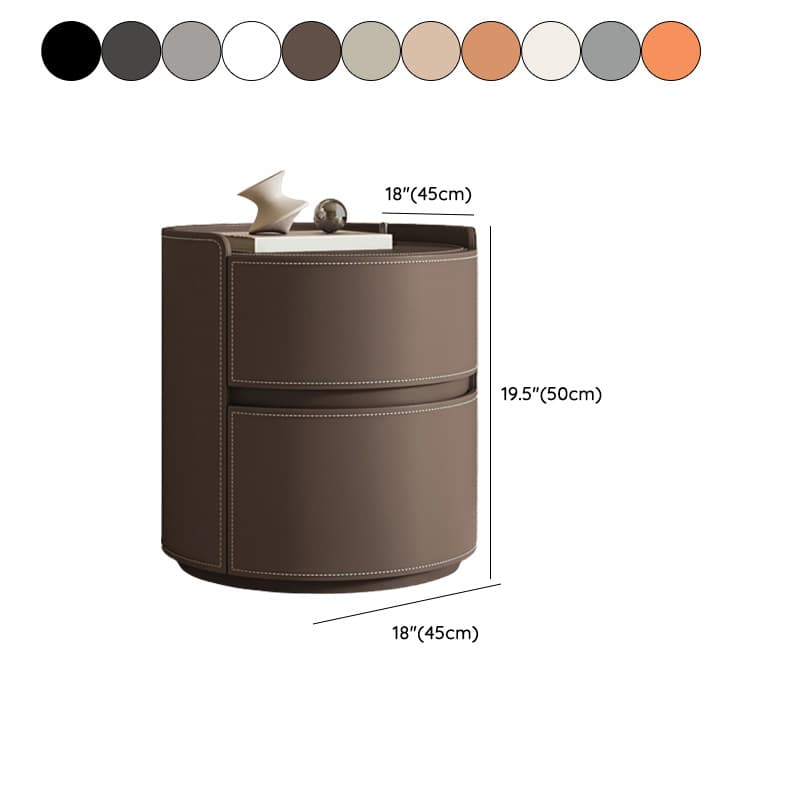 Modern Faux Leather Round Nightstand with 2 Drawers in Under 21 in. Narrow Size thumbnail 20