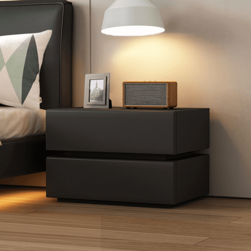 Art Deco Style Bedside Cabinet Nightstand with 2 Drawers and Pine Countertop thumbnail 2