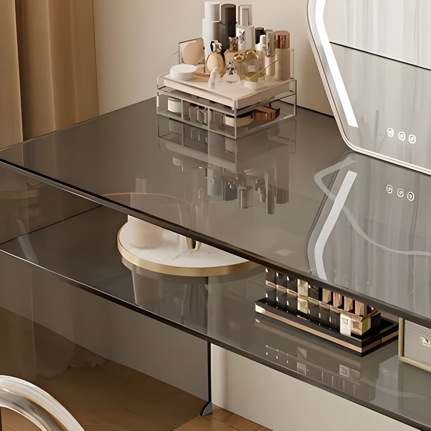 Transparent Glass Rectangular Dressing Table Double Base with Partition thumbnail 9