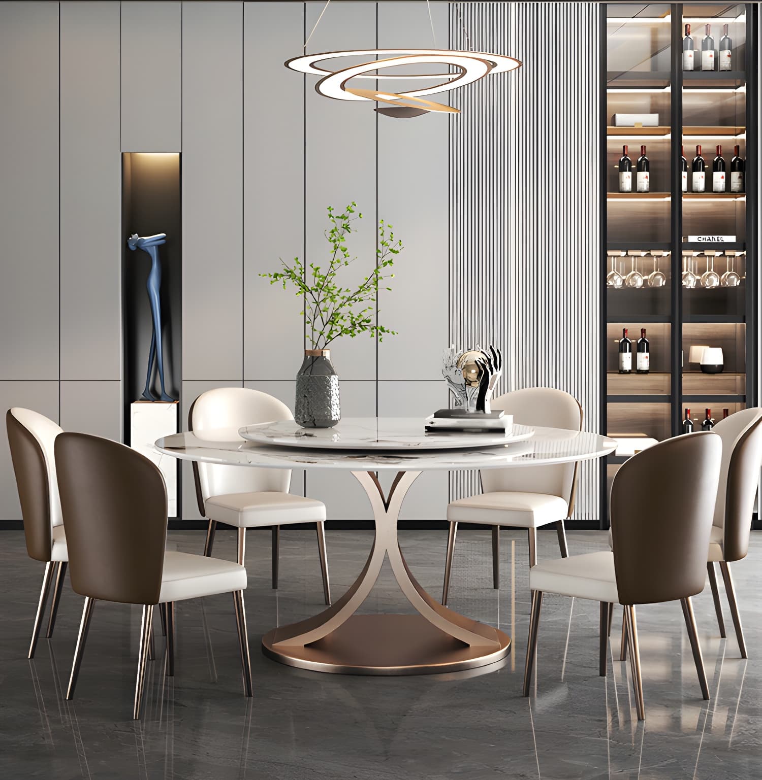 Modern 1/4/7 Pieces Dining Table Set with Sintered Stone Top Stainless Steel Dinette Set thumbnail 1