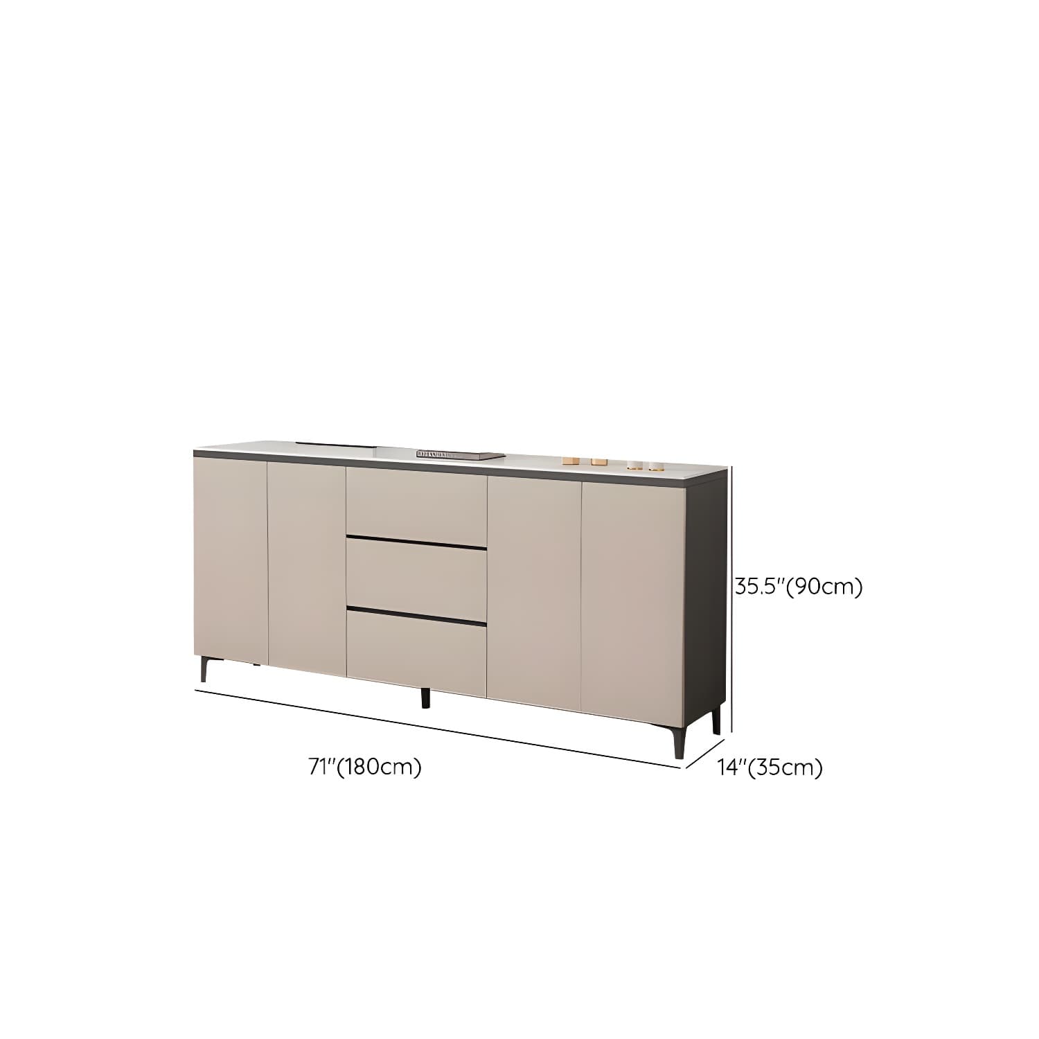 Wooden Modern Stone Countertop Buffet Sideboard with Drawers for Living Room thumbnail 23