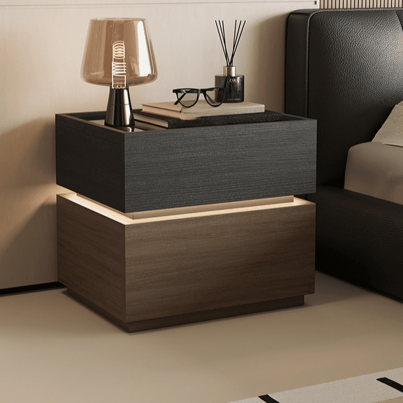 Organic Modern Nightstand With Drawer Organization with Glass Countertop and Illuminating Lighting thumbnail 11