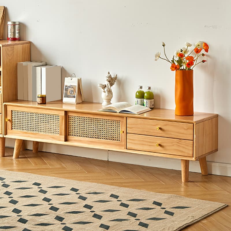 Modern TV Stand with Wood Material & Low Height Featuring Drawers thumbnail 5