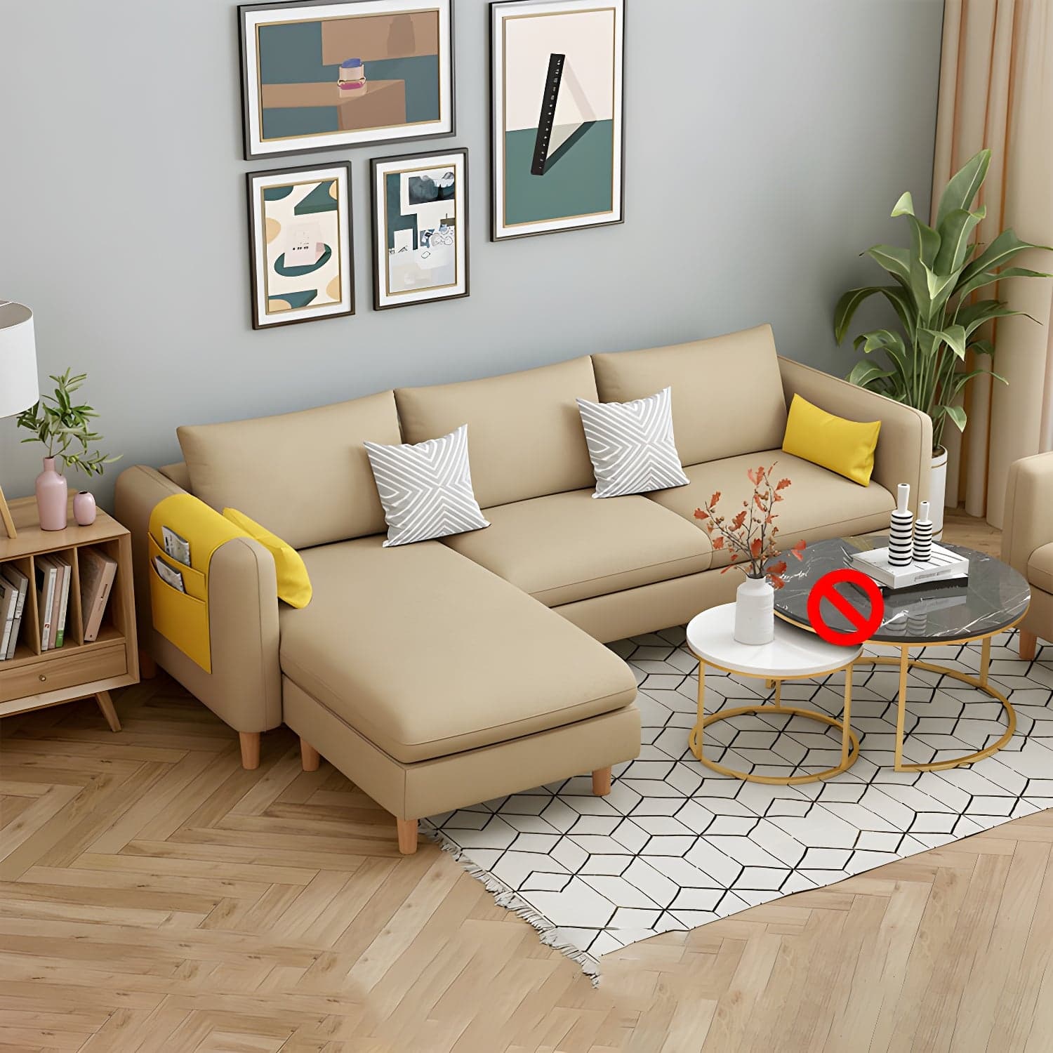 Modern Wooden Frame L-Shaped Sectional Sofa Chaise in Small Size with Storage Included thumbnail 8