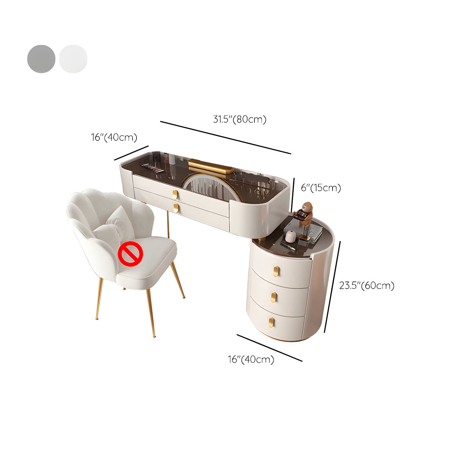 Glass/Stone Dresser Modern Make-up Vanity with 5/6 Storage Drawers thumbnail 20