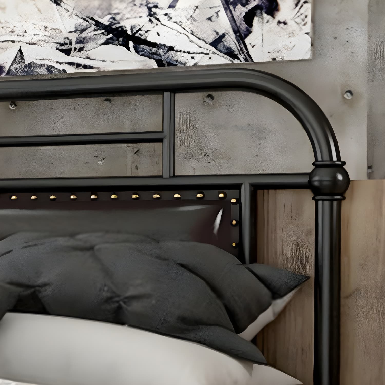Industrial Nailhead Upholstered Bed Frame Metal 43.3" Tall Bed thumbnail 7