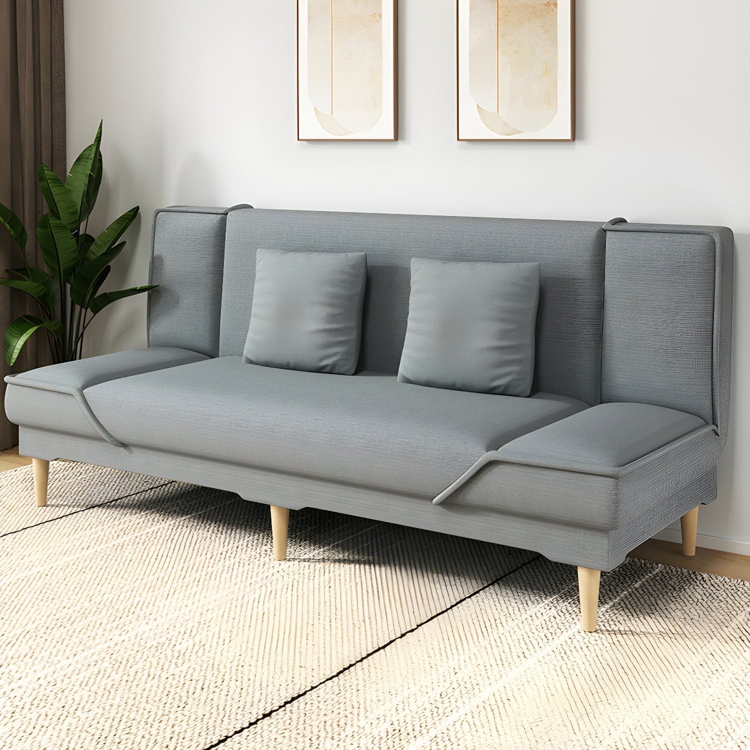 Contemporary Armless Convertible Sofa Linen Foldable Sofa for Apartment thumbnail 3