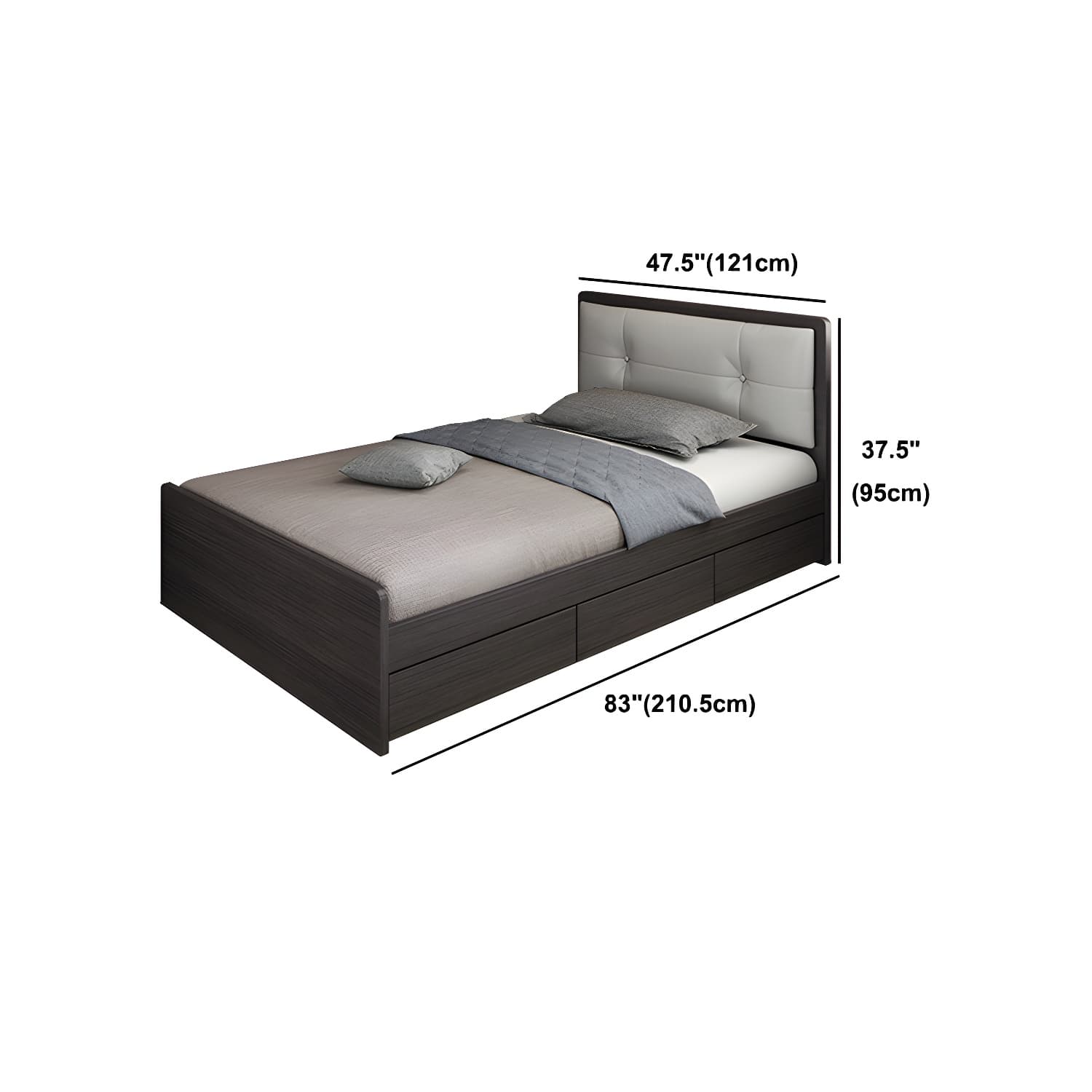 Scandinavian Low Profile Bed with Headboard Upholstered Bed with Drawers thumbnail 19