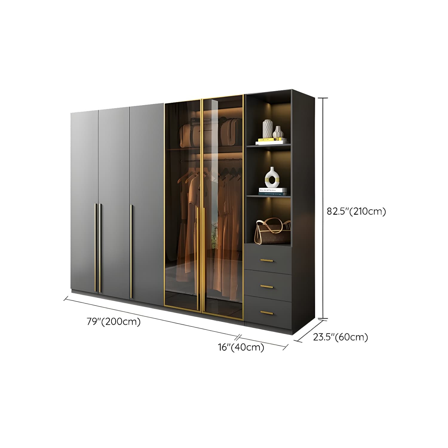 Modern Black Wood Wardrobe Armoire with Soft-Close Drawers & Clothing Rod thumbnail 29