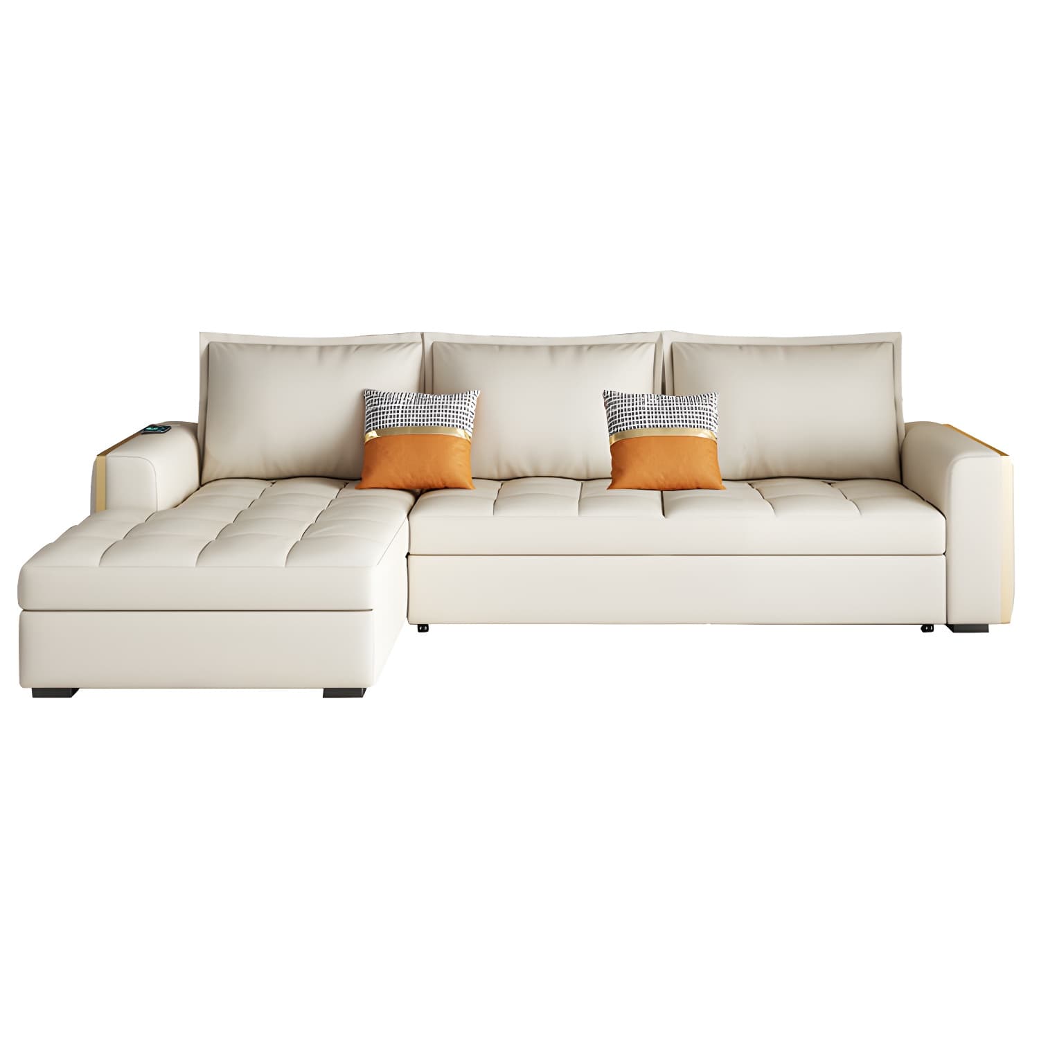White Modern Sofa Bed with Storage USB Charging Convertible Sectional thumbnail 5