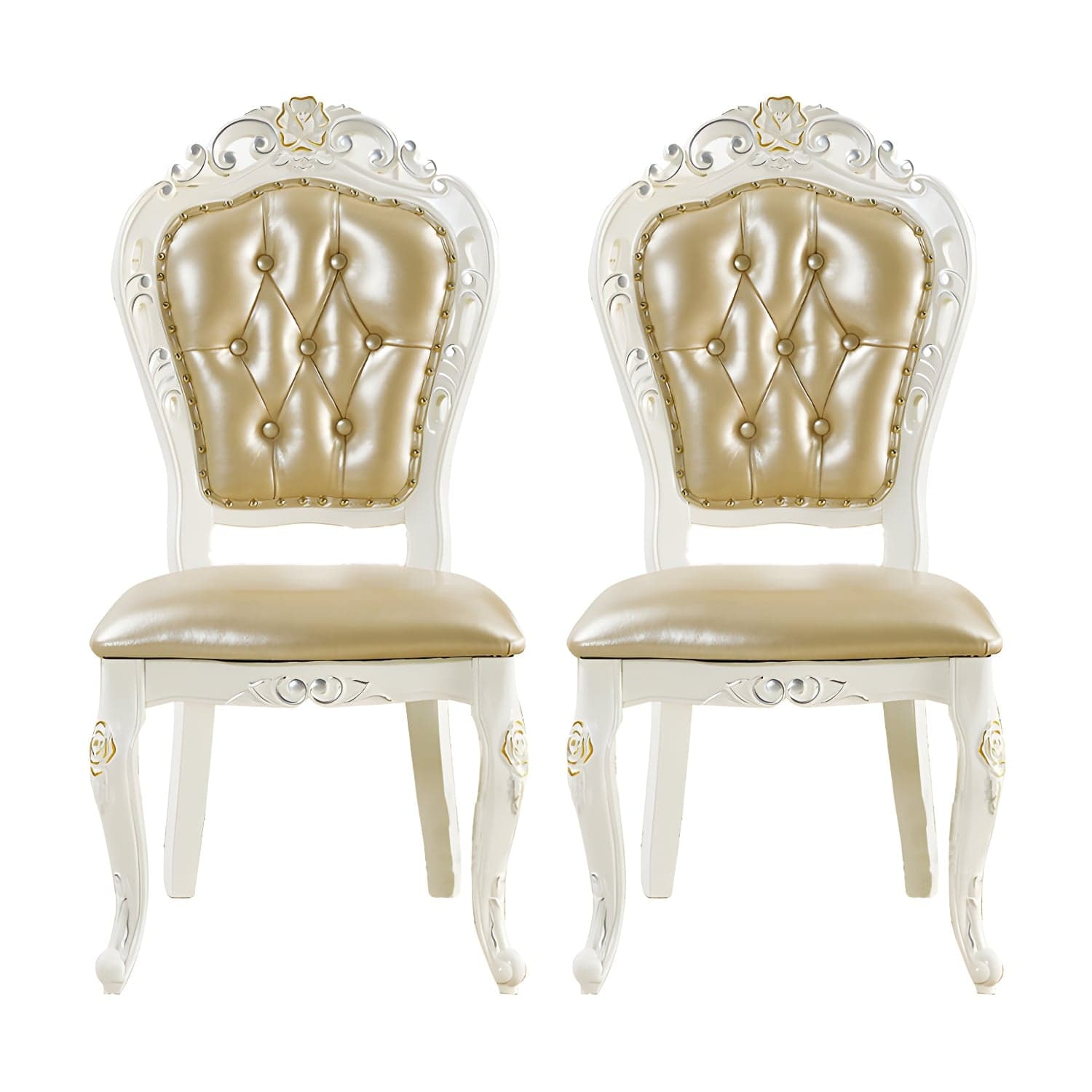 Victorian Rubberwood King Louis Back Chair Matte Finish Leather Dining Chair (Set of 2) thumbnail 5
