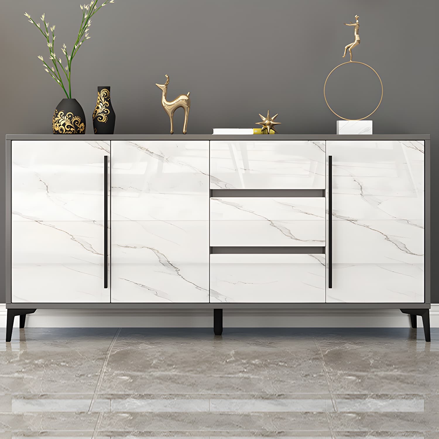 Engineered Wood Buffet Server with Drawers Modern Sideboard Table thumbnail 13
