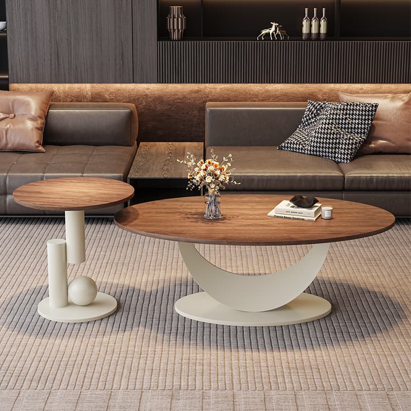 Trendy Cocoa Wooden Oval Single Accent Table with Metal Base thumbnail 4