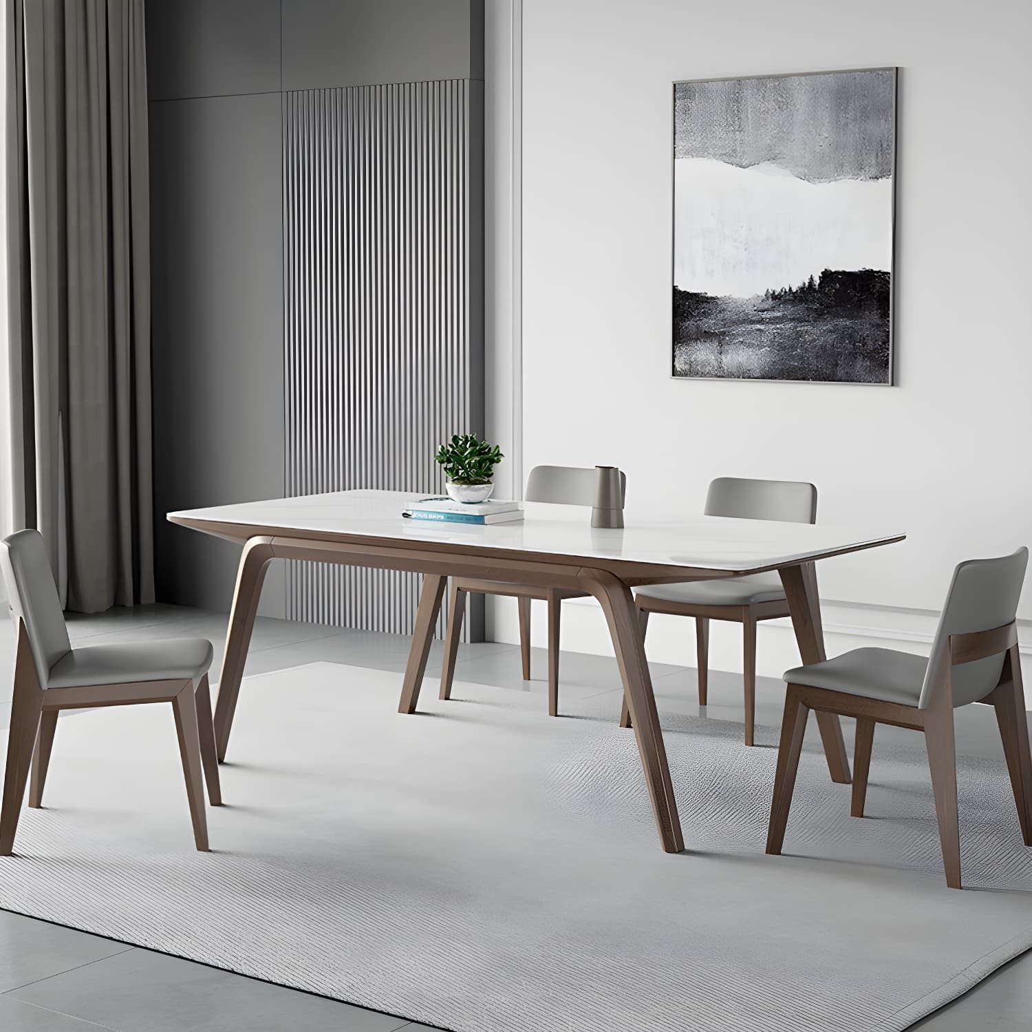 Designer Style Sintered Stone Top Dining Set Rectangle 1/3/4/5/7 Pieces Dining Table Set thumbnail 2