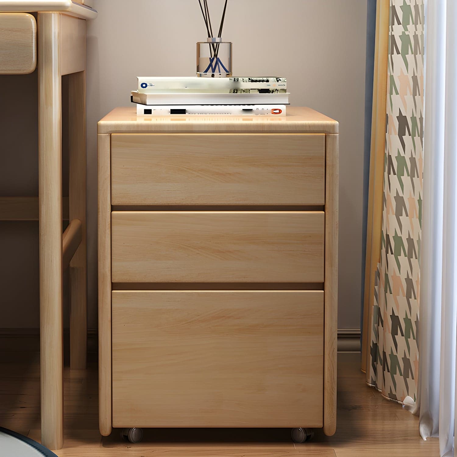 Modern Square Wood Cabinet on Wheels Side Cabinet with Drawer thumbnail 1