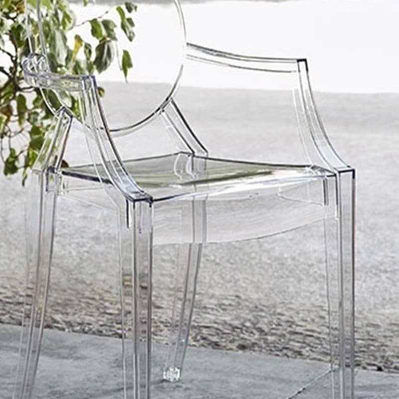 Scandinavian Reliable Arm Chair in Plastic for Dinette with Open Back and Foot Pads thumbnail 13