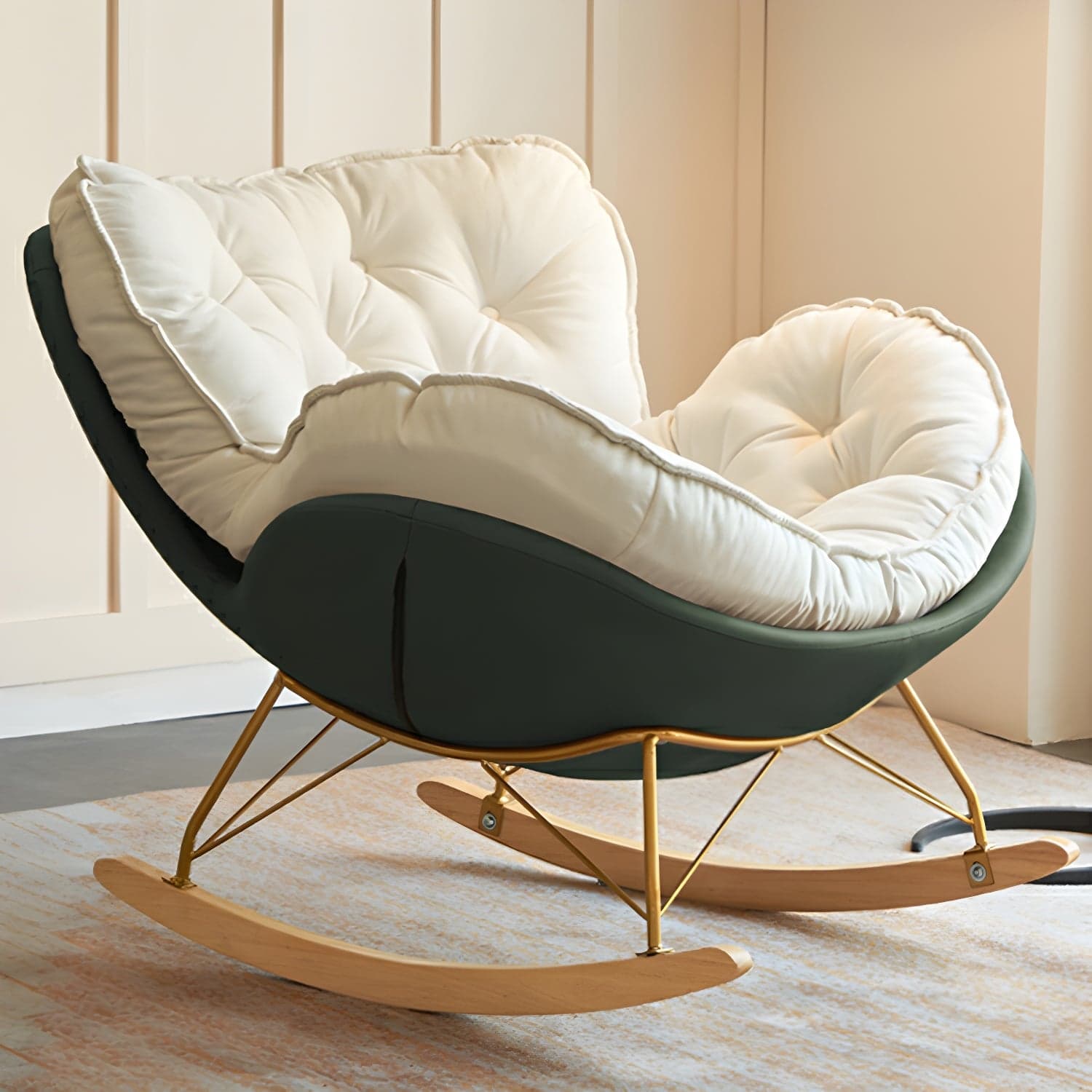 Stylish and Comfortable Modern Rocking Chair with Natural Wood Legs and Upholstered Track Arms thumbnail 3