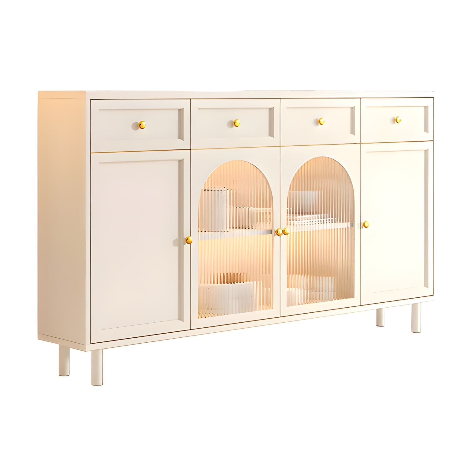 Scandinavian Wood Buffet Sideboard with Stone Countertop and Glass Doors thumbnail 15