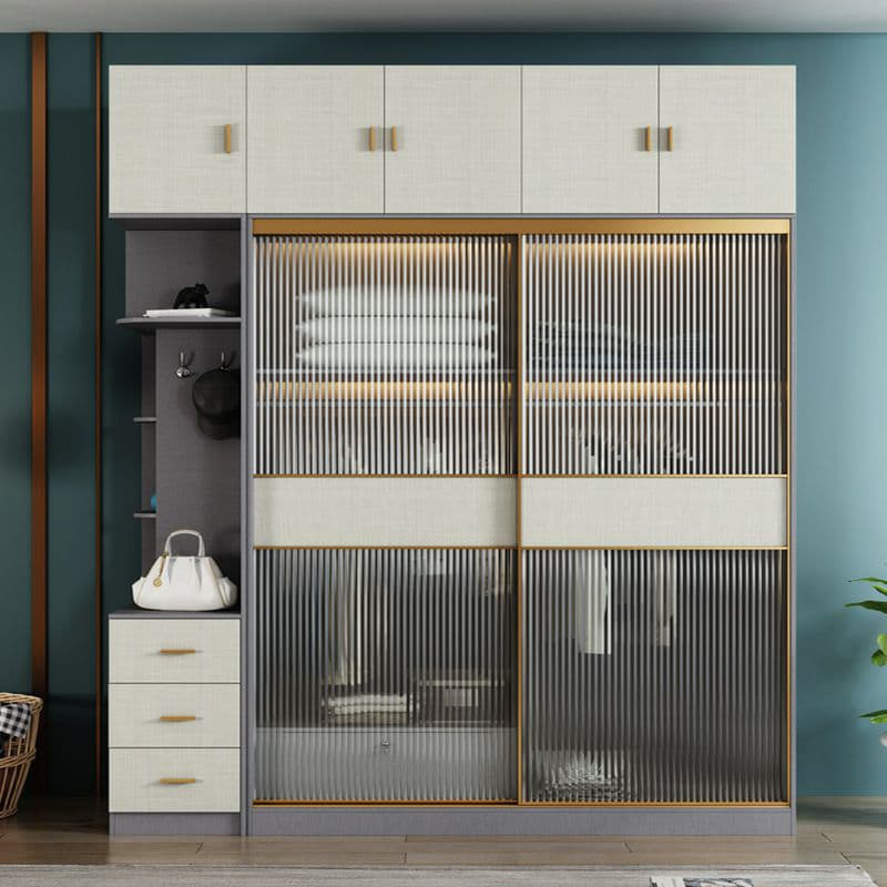 Contemporary Grey Wood Freestanding Cabinet Armoire with Lock, Interior Shelves & Soft Close Drawer thumbnail 2